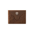 Ariat bifold wallet in brown leather with an embossed floral scroll overlay