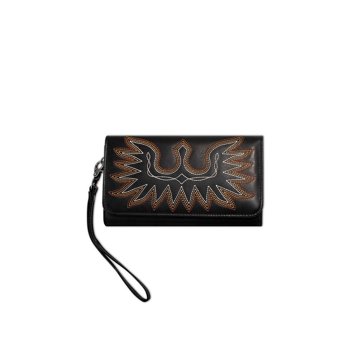 Ariat Cassanova wristlet wallet in black leather with a boot stitch eagle design