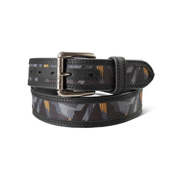 Black leather work belt with bold inlay