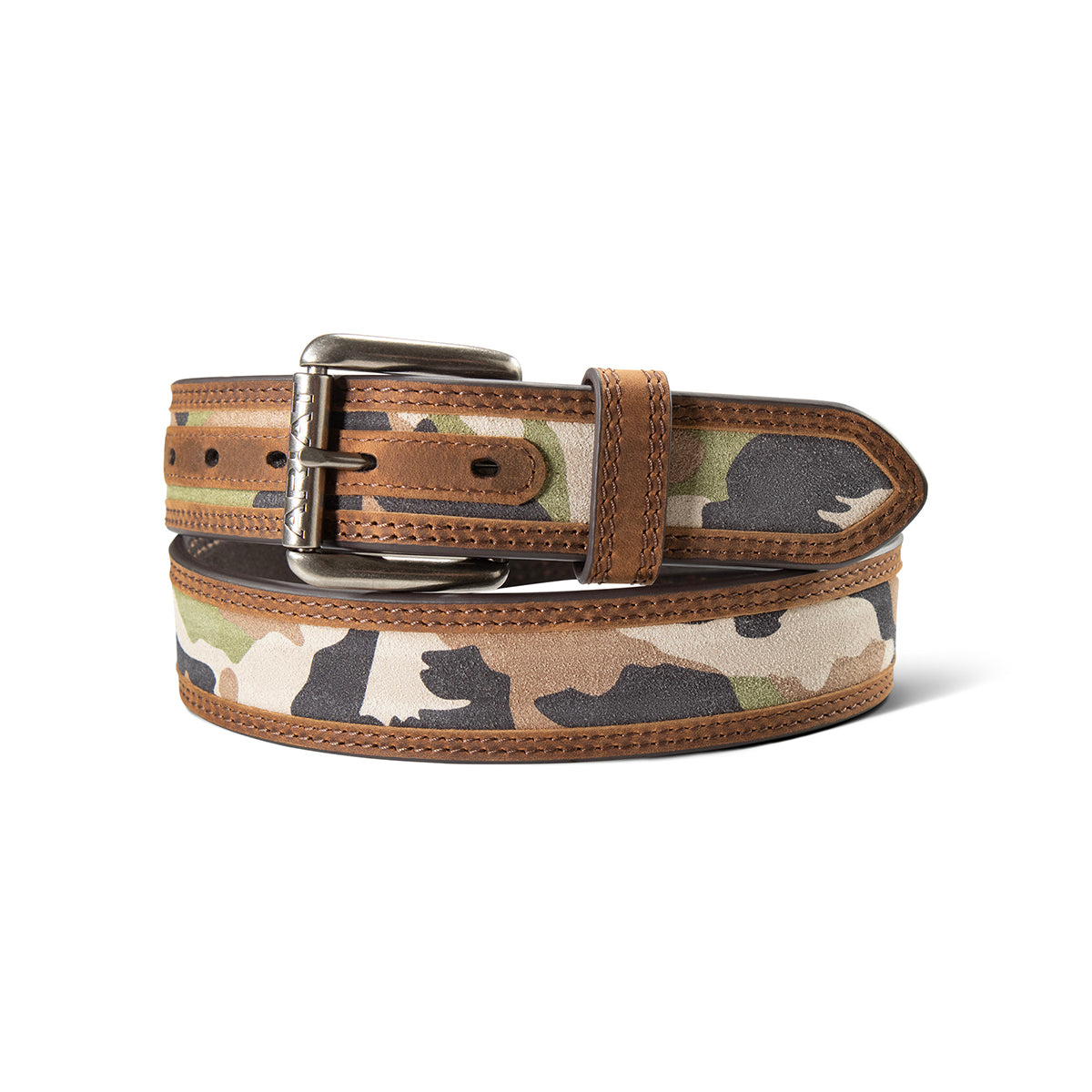 Camo print brown leather suede work belt