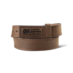 Brown leather belt with flag