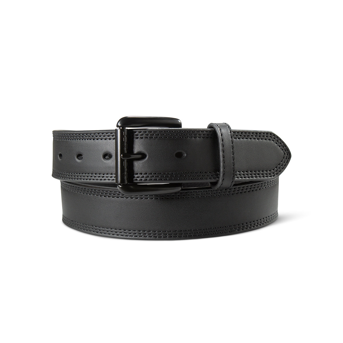 Black leather work belt with triple stitching