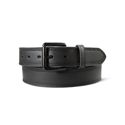 Black leather work belt with triple stitching