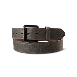 Dark brown leather work belt with triple stitching