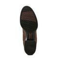 Brown leather shoe sole with black tread pattern on a white background