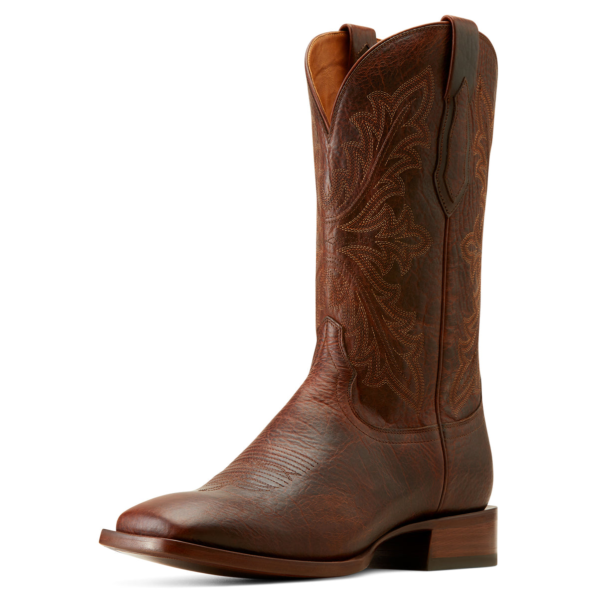 Ariat Men's Bench Made Bassett Cowboy Boot Front in Saddle Brown Bison Front