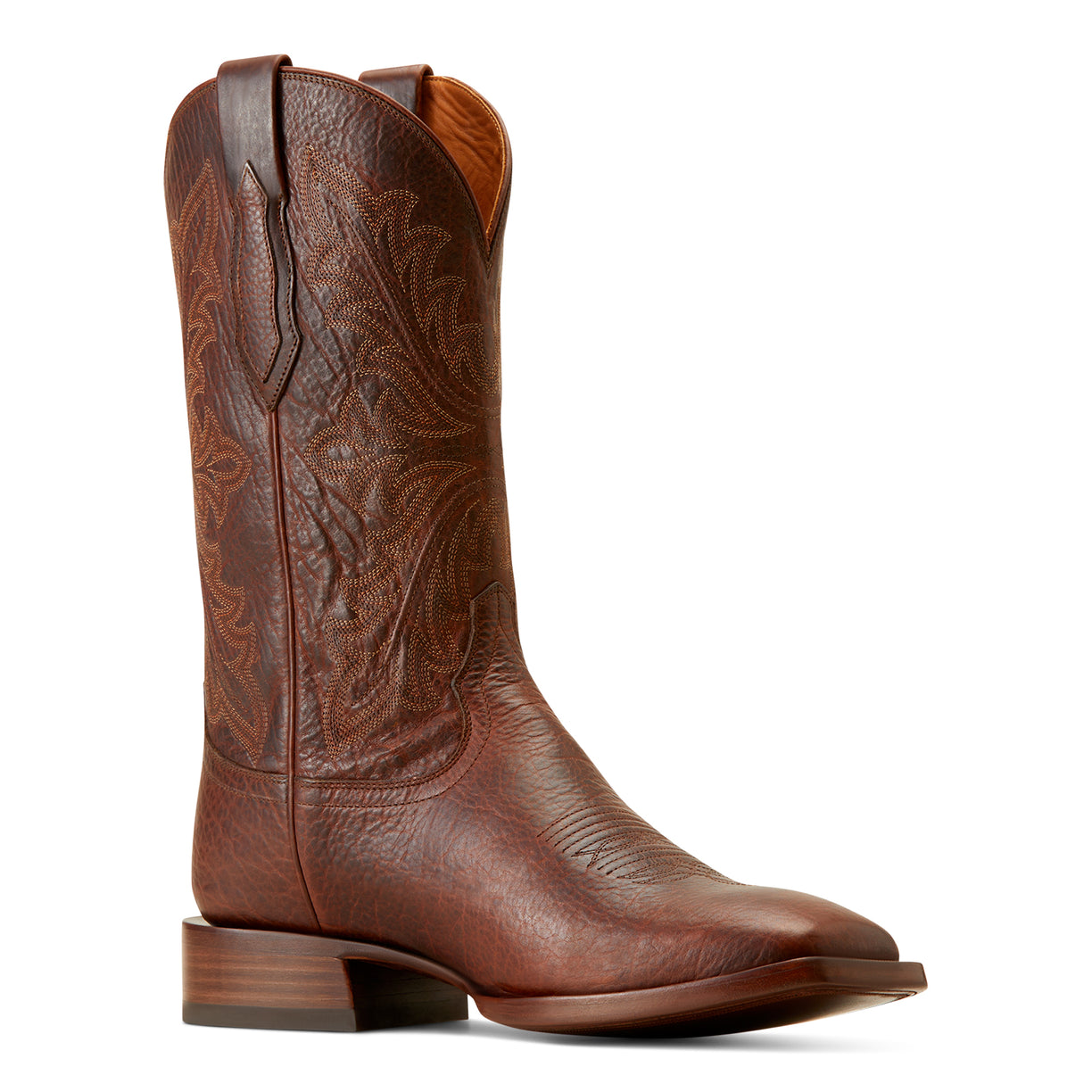 Ariat Men's Bench Made Bassett Cowboy Boot Front in Saddle Brown Bison Angle