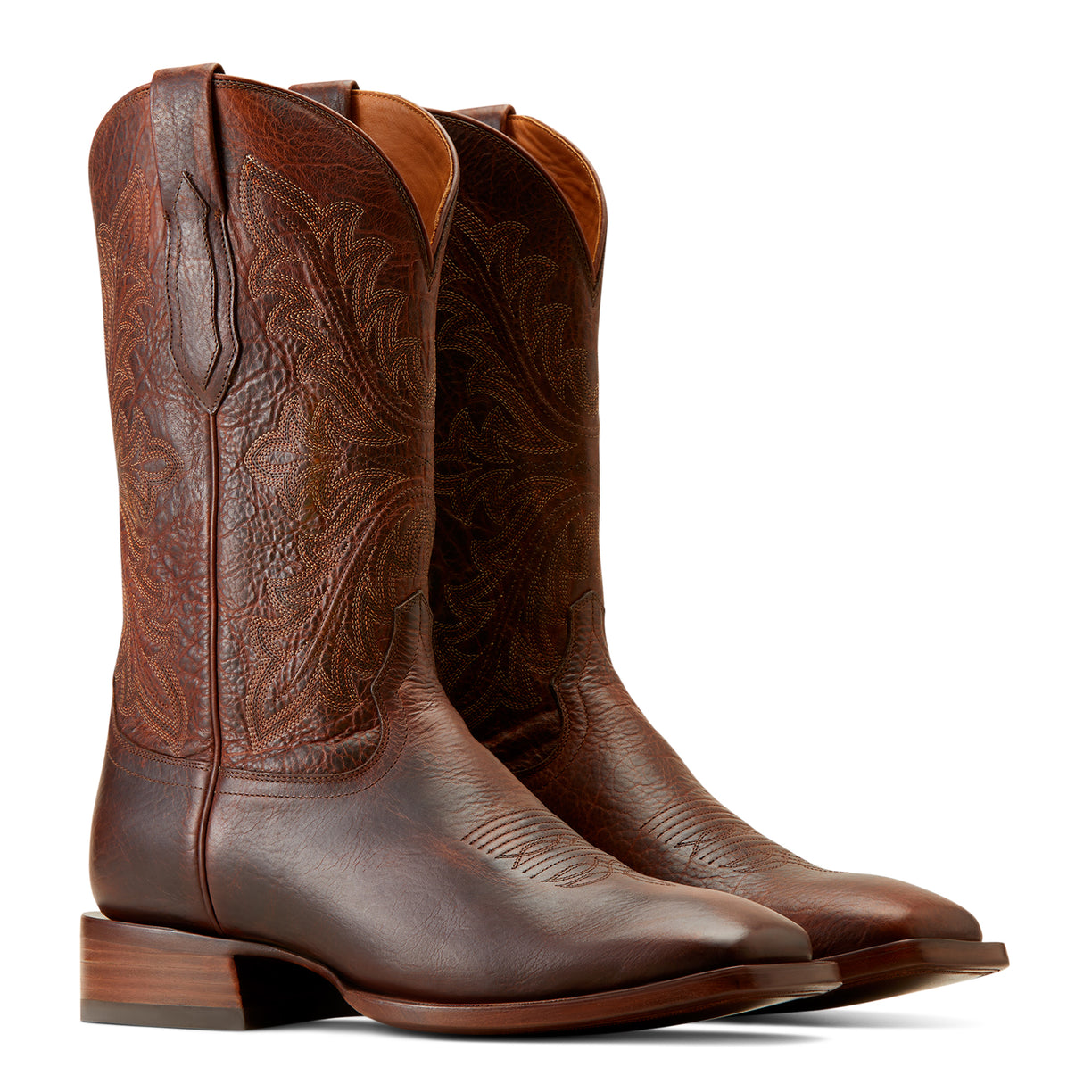 Ariat Men's Bench Made Bassett Cowboy Boot Front in Saddle Brown Bison Pair
