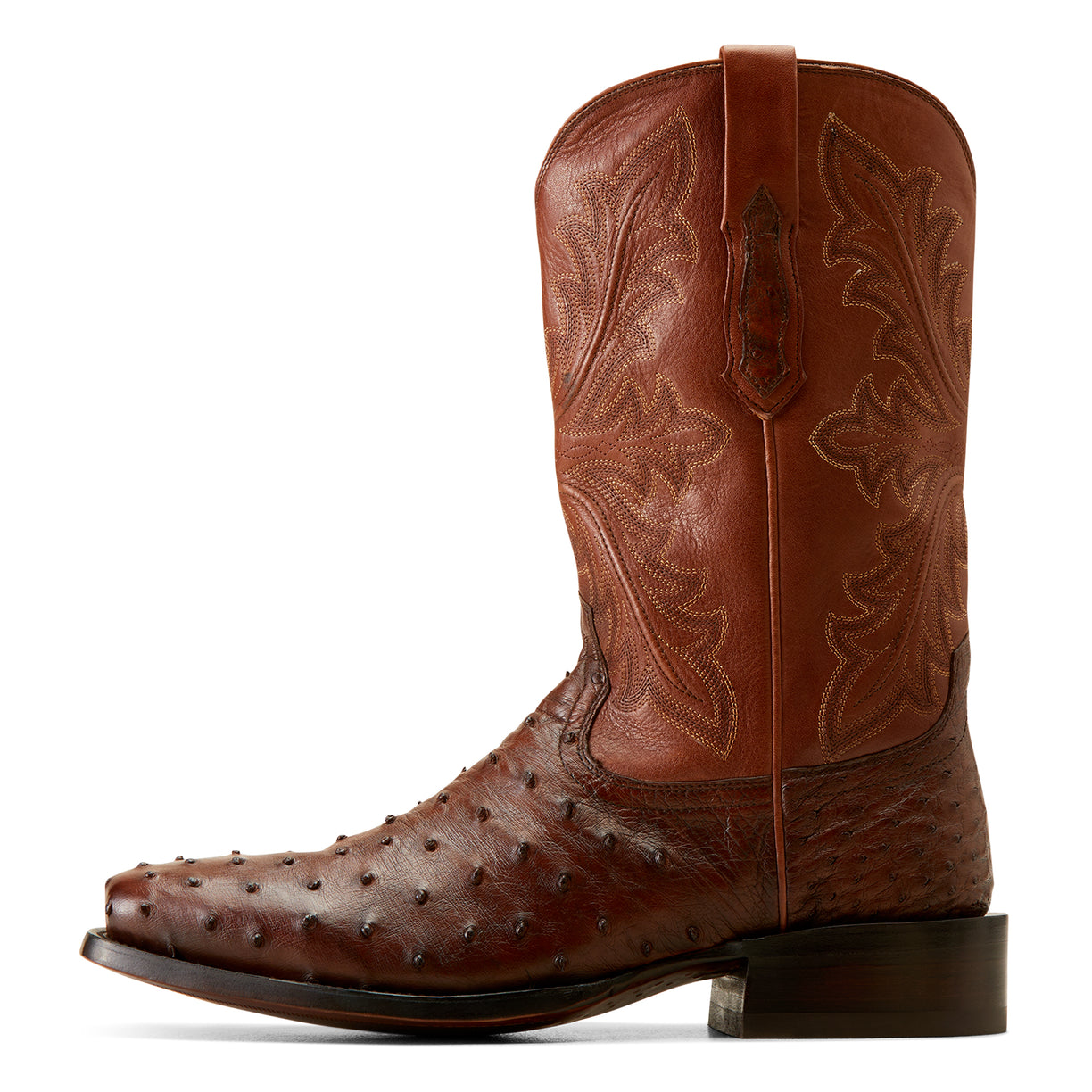 Ariat Men's Bench Made Stilwell Western Boot in Bourbon Full Quill Ostrich Side