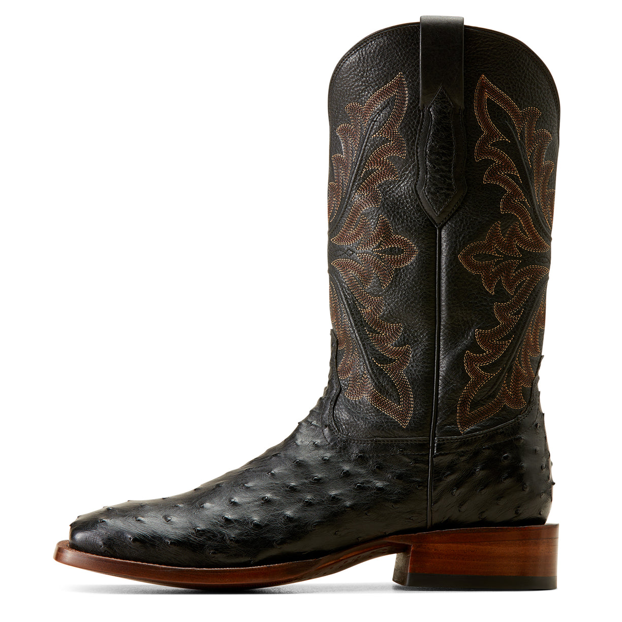 Ariat Men's Bench Made Bassett Western Boot Front in Black Full Quill Ostrich Side