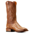 Ariat Men's Bench Made Bassett Western Boot Front in Buckskin Full Quill Ostrich Angle
