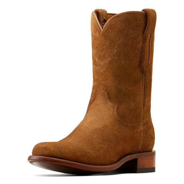 Ariat Men's Bench Made Clanton Western Boot in Oiled Tan Roughout Front