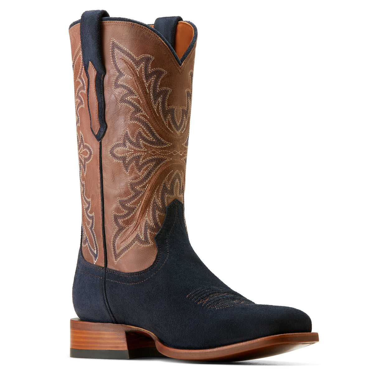 Ariat Men's Bench Made Stilwell Western Boot in Oiled Navy Roughout Angle