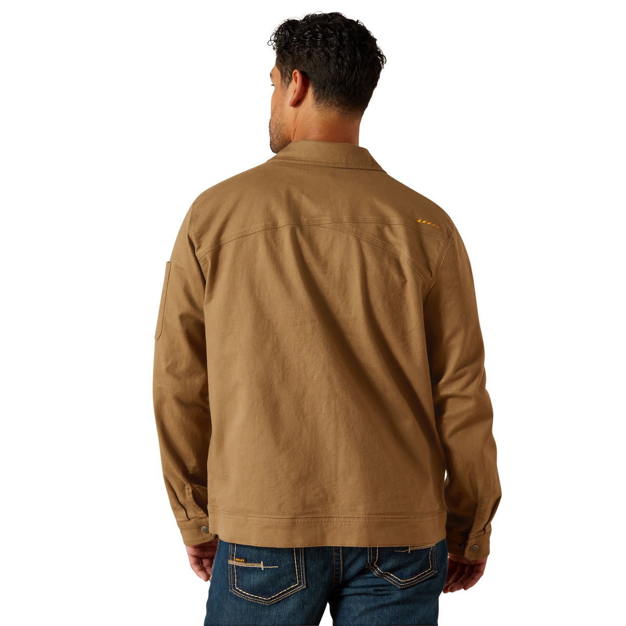 Man wearing a brown jacket on a white background