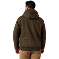Person wearing a brown jacket on a white background