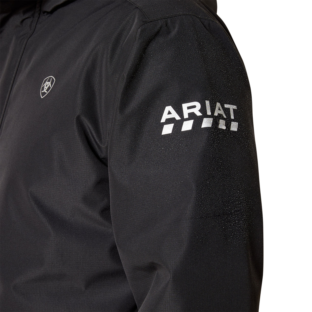 Black jacket with Ariat logo on sleeve against a white background
