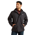 Man wearing a black jacket on a white background
