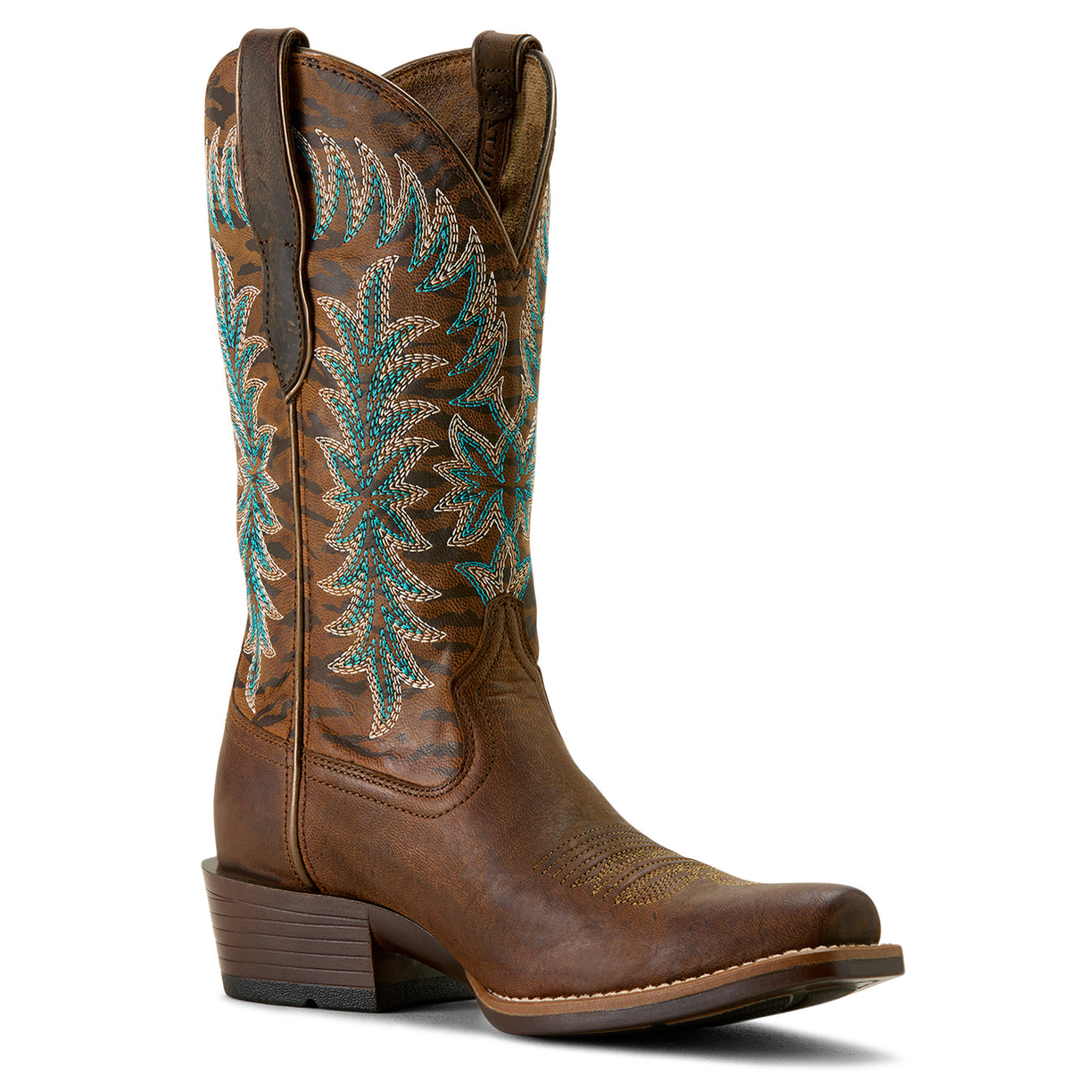 Ariat Women's Beaumont Western Boot in brown leather with gilded tiger print - Angle