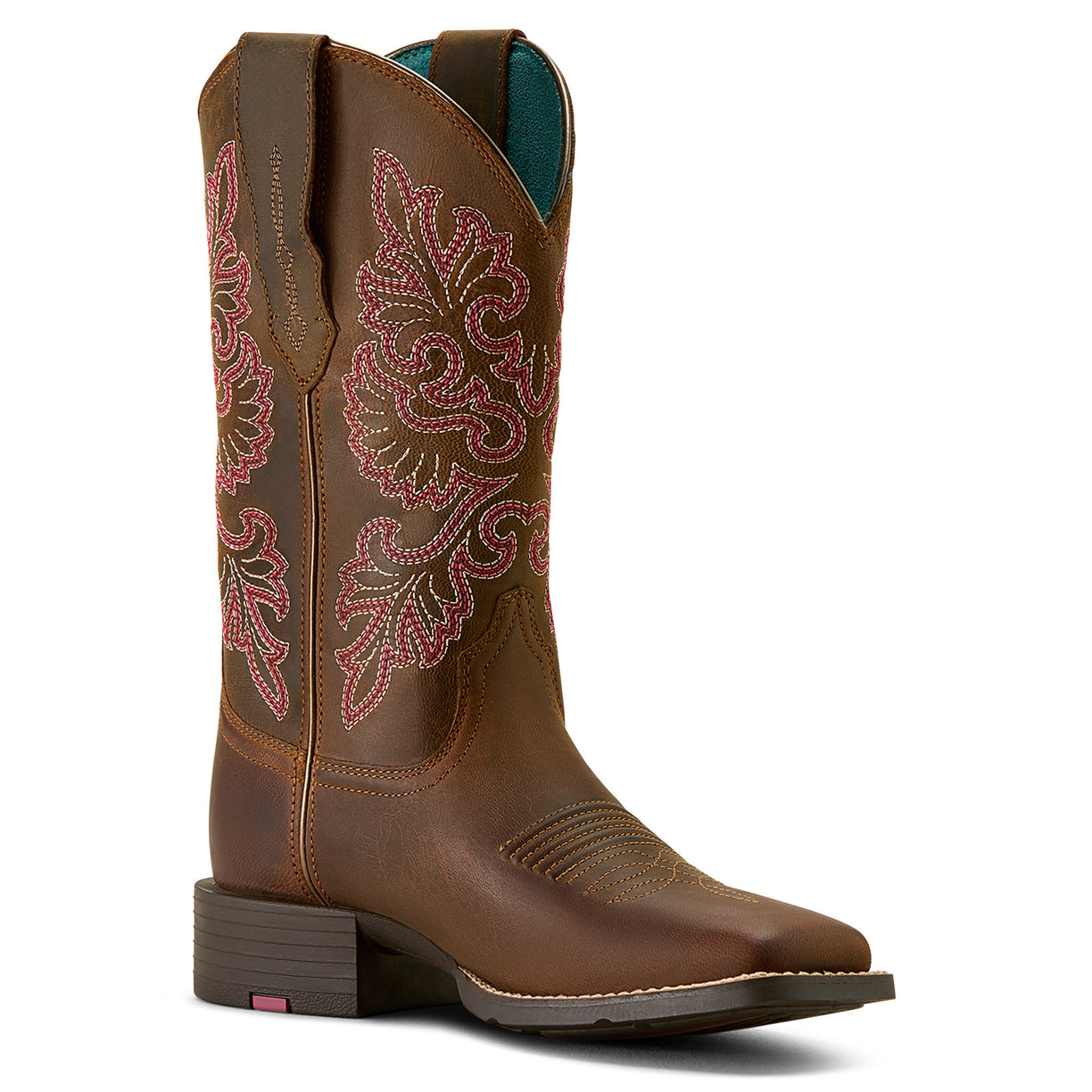Ariat Women's Round Up Wide Square Toe StretchFit Western Boot in sassy brown leather - Angle