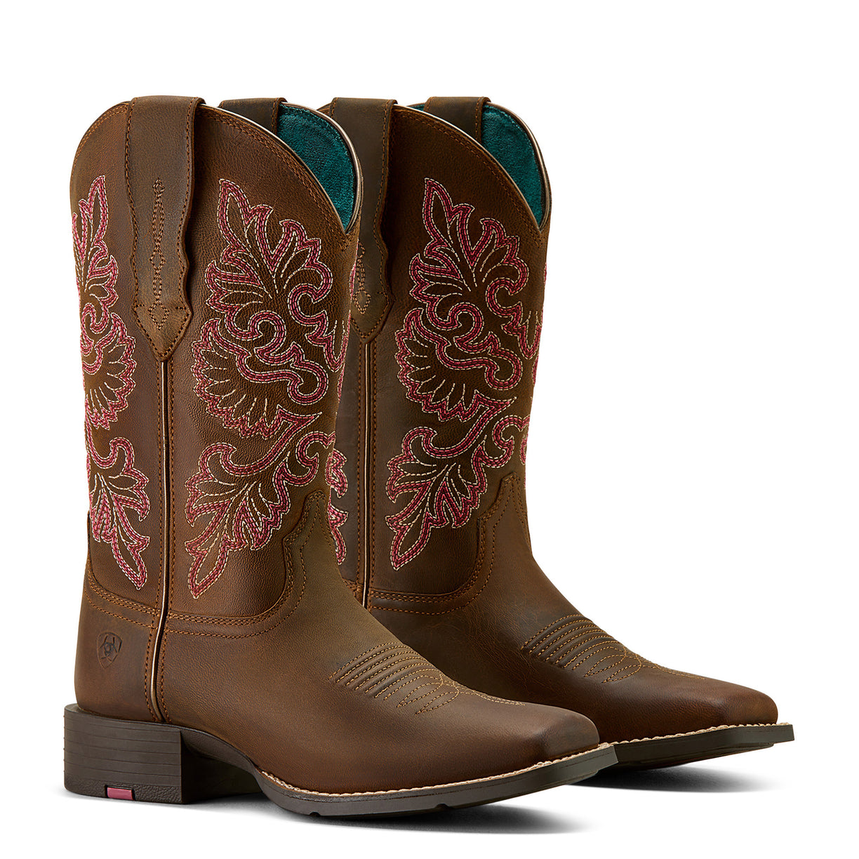Ariat Women's Round Up Wide Square Toe StretchFit Western Boot in sassy brown leather - Pair