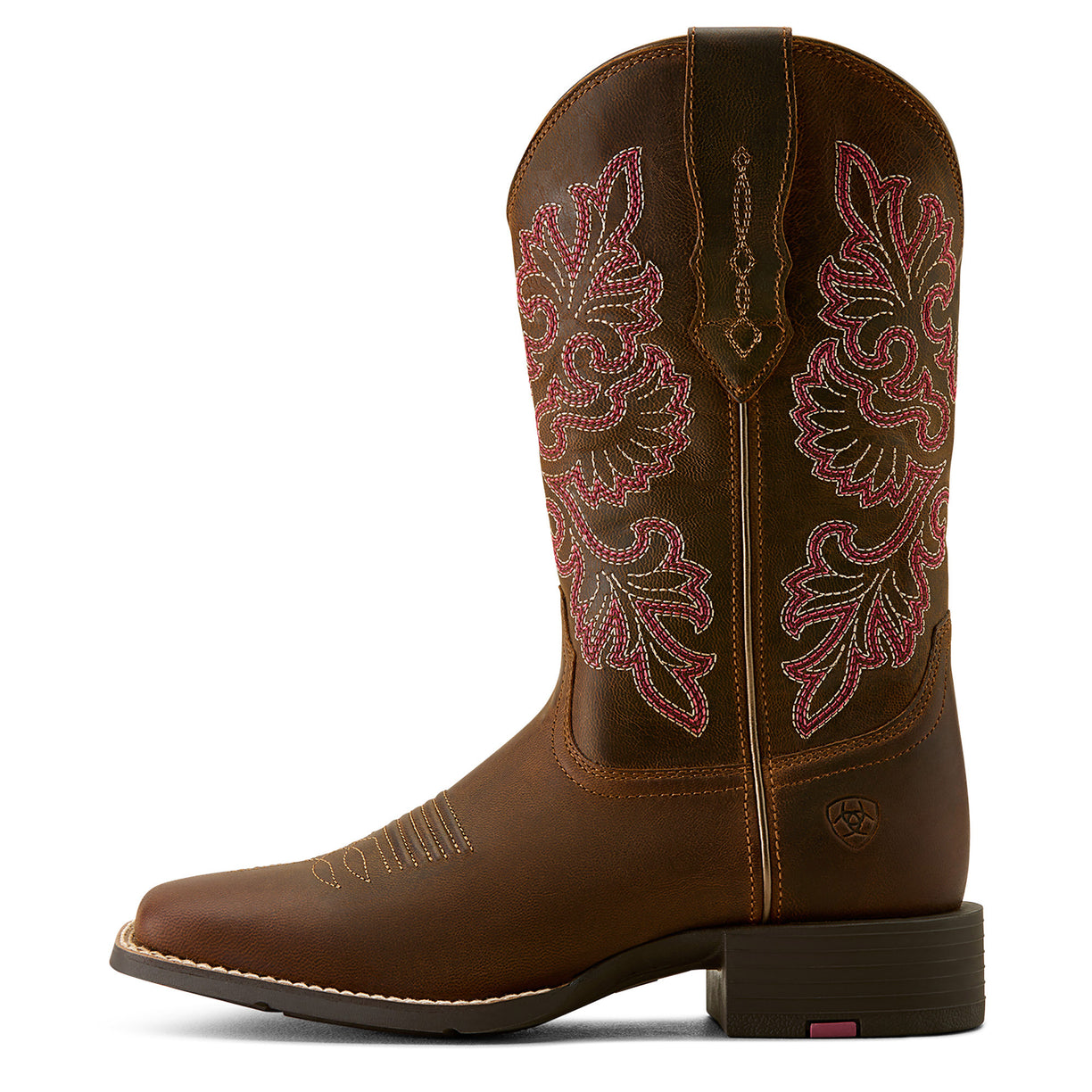Ariat Women's Round Up Wide Square Toe StretchFit Western Boot in sassy brown leather - Side