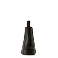 A single black leather Chelsea boot shown from the back against a solid white background.