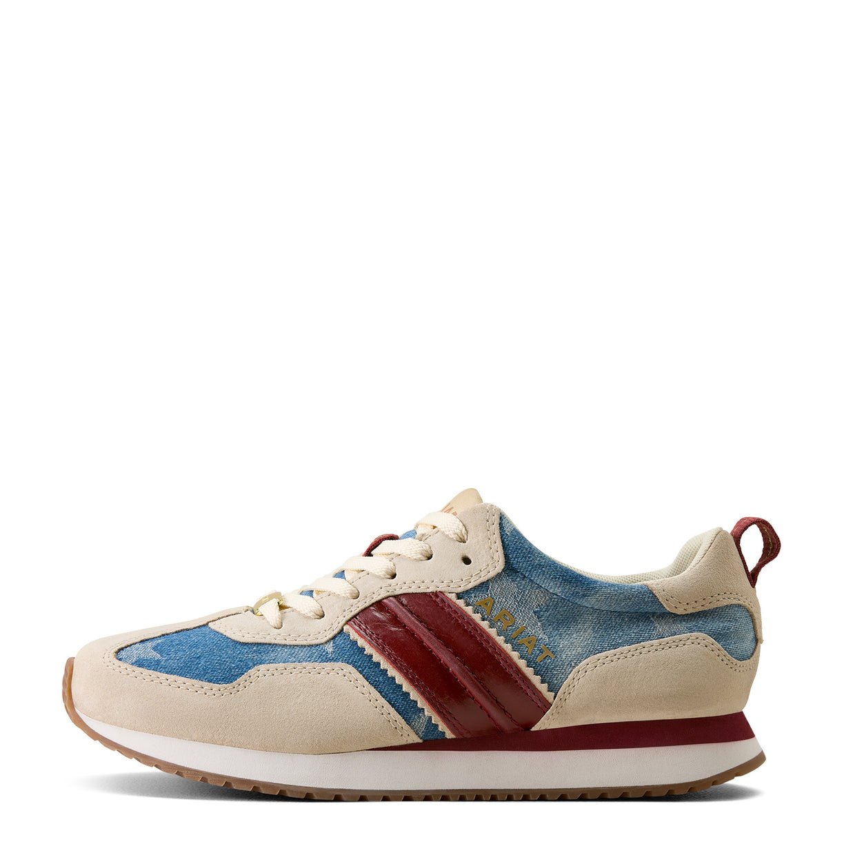 Sneaker with blue and red accents on a white background