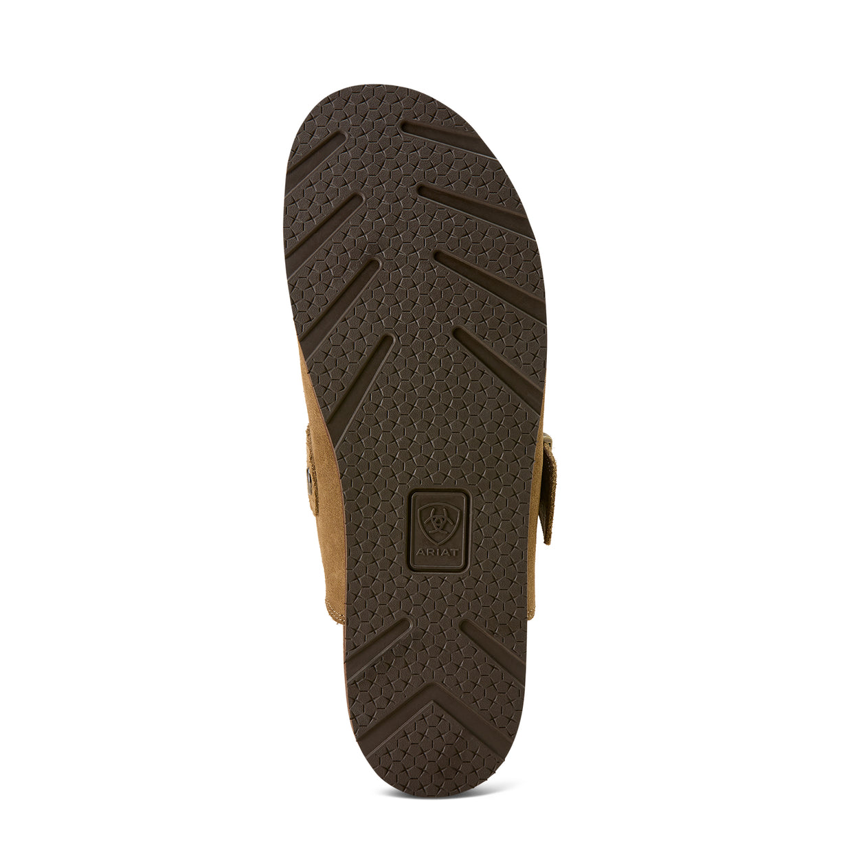 Brown sandal sole with brand logo on a white background