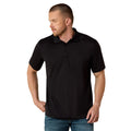 Man wearing a black polo shirt on a white background