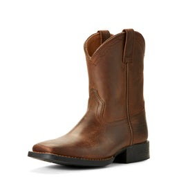 Brown leather cowboy boot on a white background