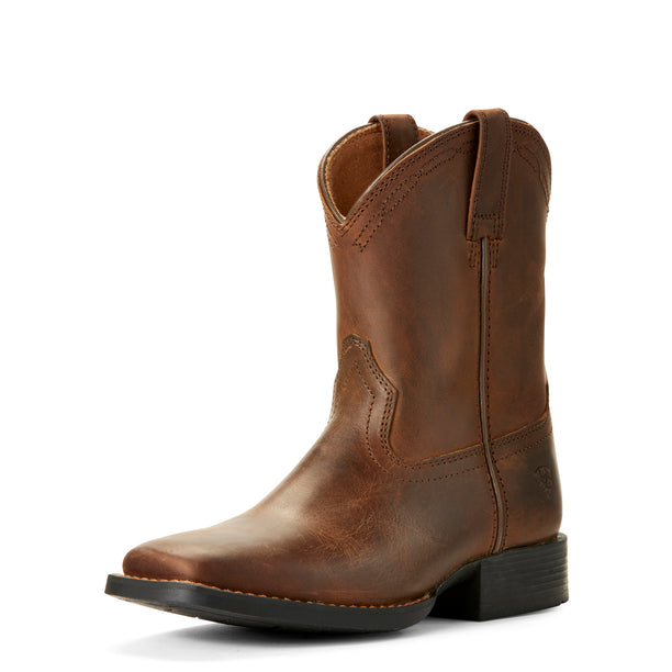 Brown leather cowboy boot on a white background
