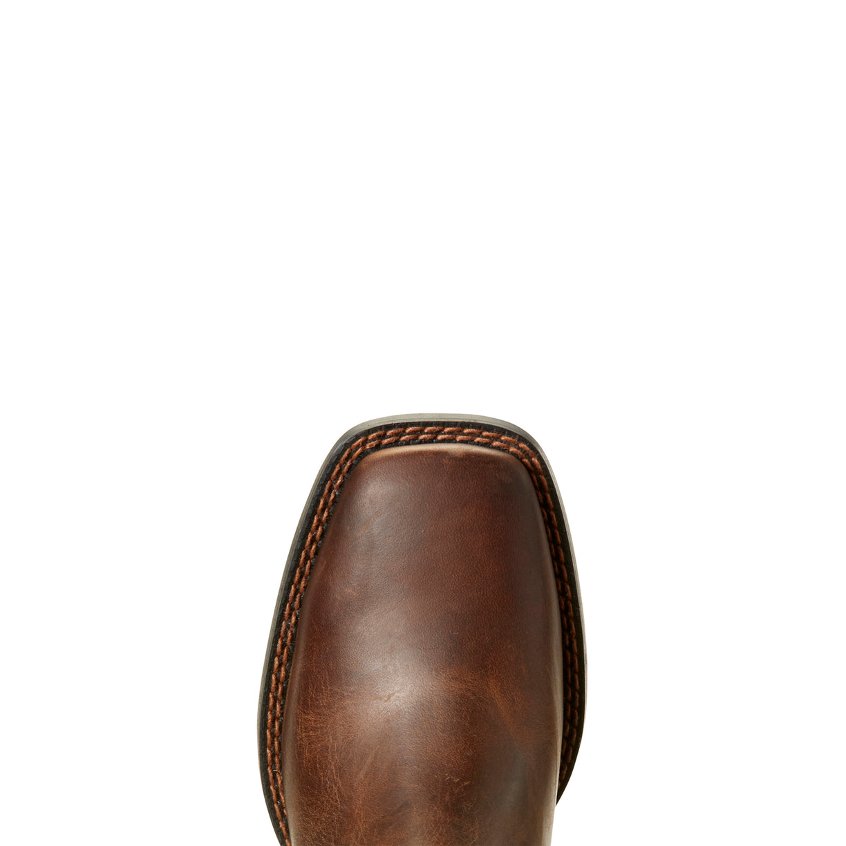 Brown leather boot toe on a white background