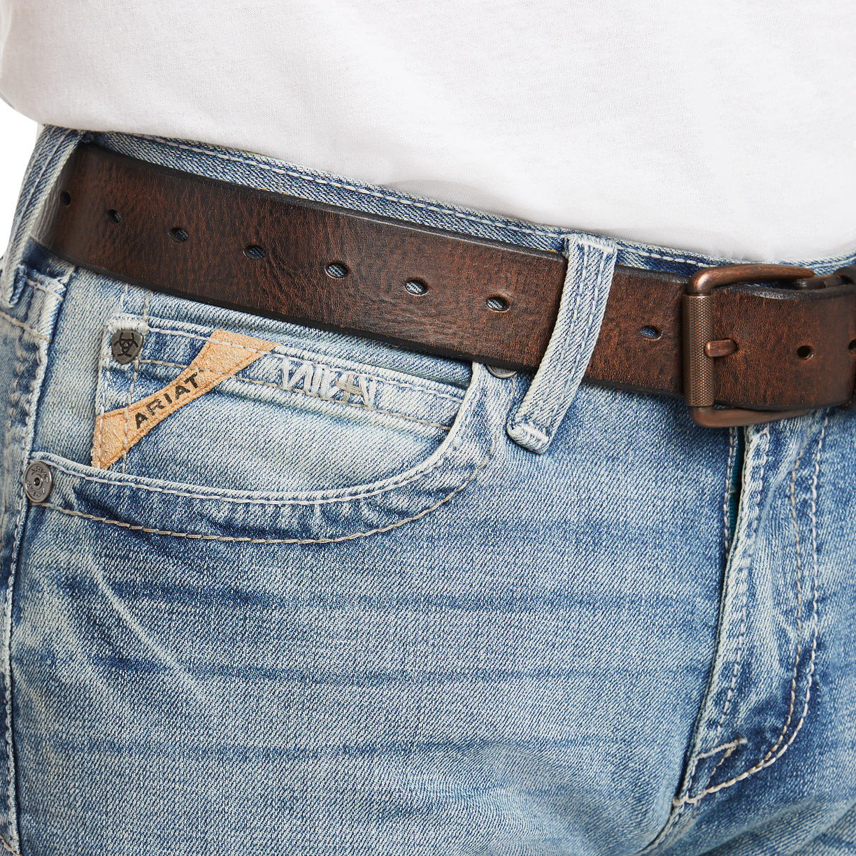 Ariat Men's M7 Rocker Stretch Stirling Stackable Straight Leg Jeans in blue denim - Detail