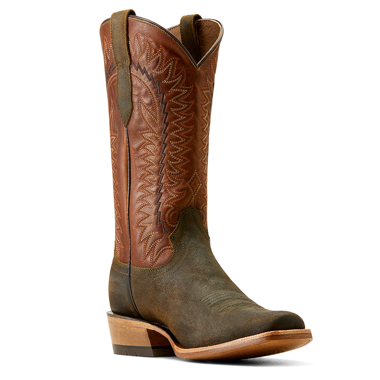 Ariat Men's Futurity Time Boots in olive roughout leather and copper crunch - Angle