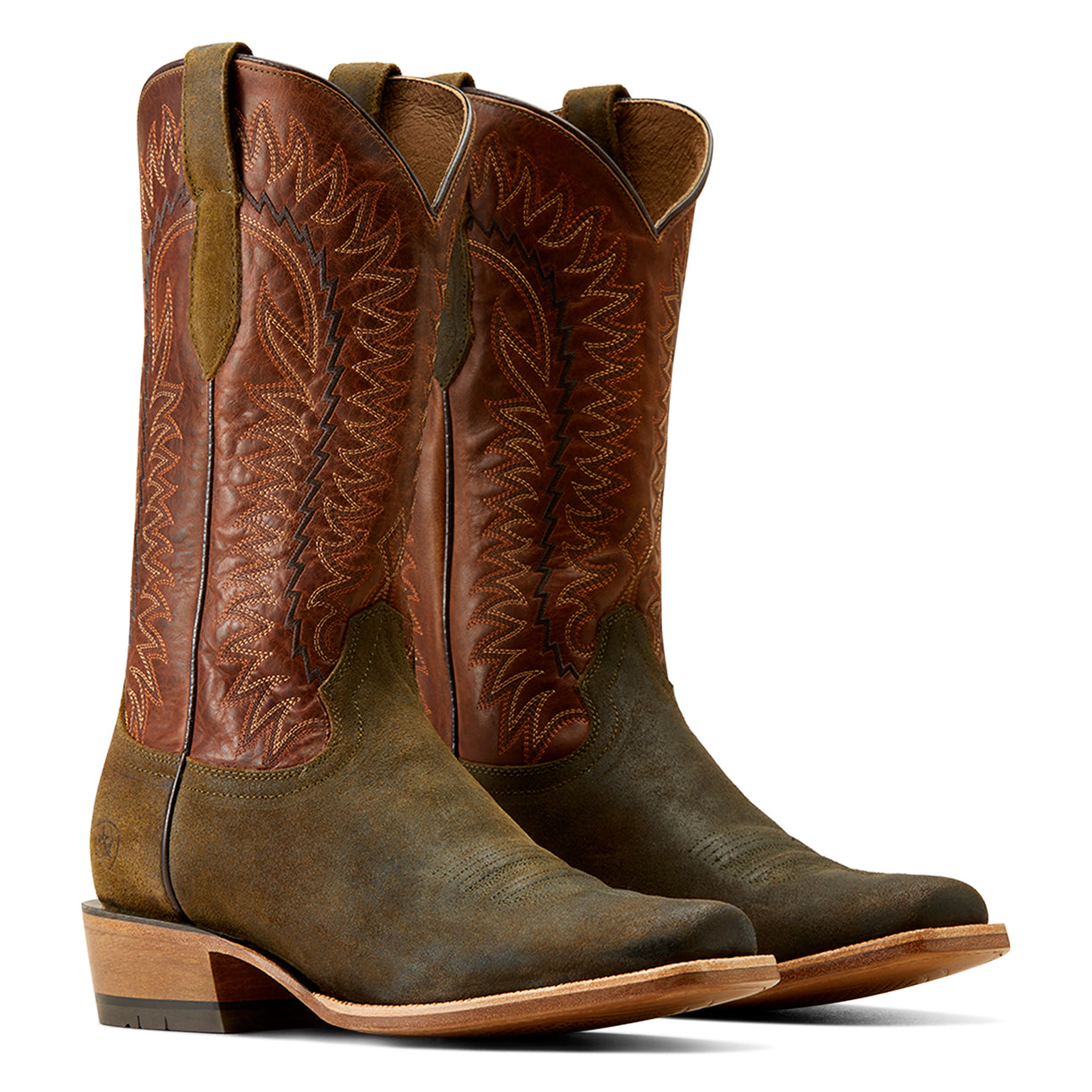 Ariat Men's Futurity Time Boots in olive roughout leather and copper crunch - Pair