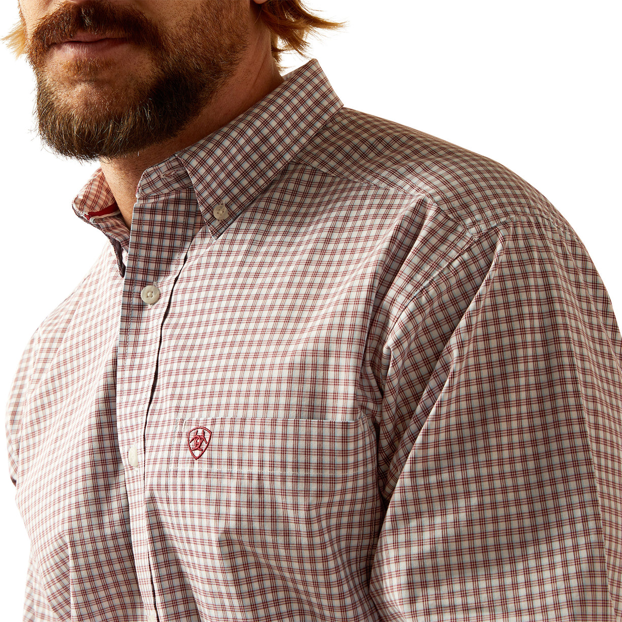 Ariat Men's Pro Series Glen Classic Fit Shirt in red and white pattern - Detail