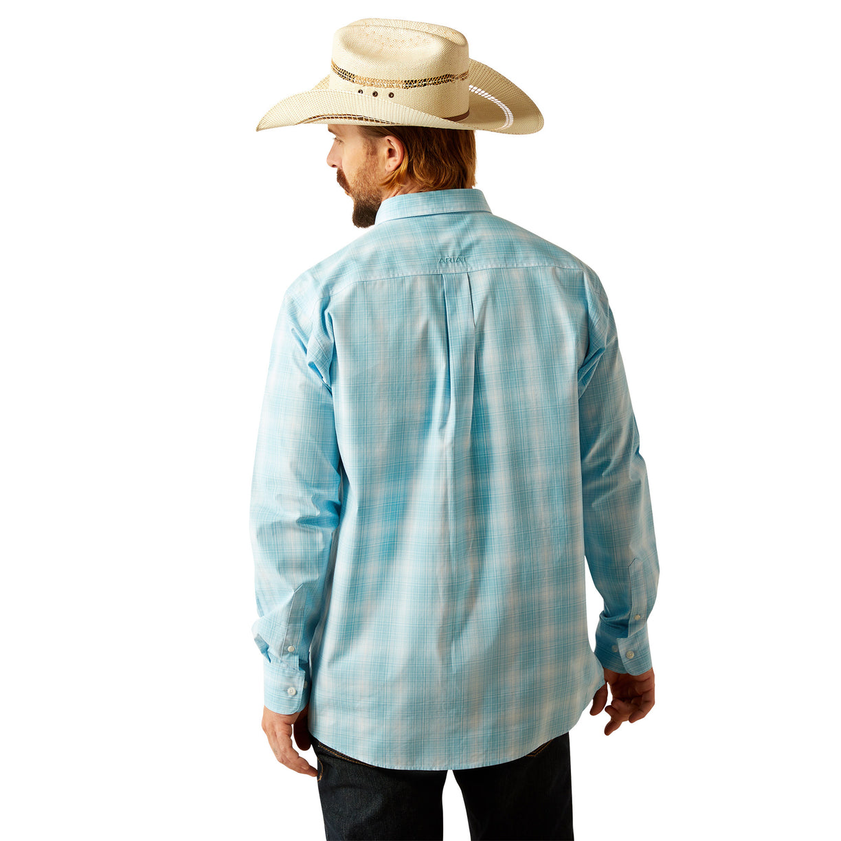 Ariat Men's Pro Series Gregory Classic Fit Shirt in white and pale blue pattern - Back