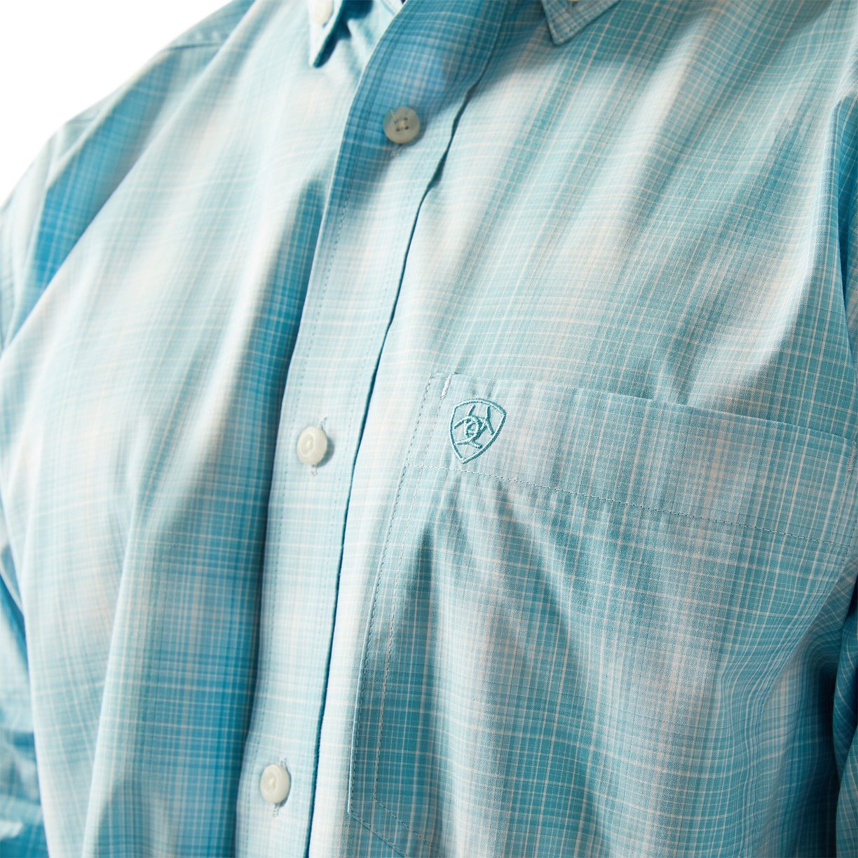 Ariat Men's Pro Series Gregory Classic Fit Shirt in white and pale blue pattern - Detail