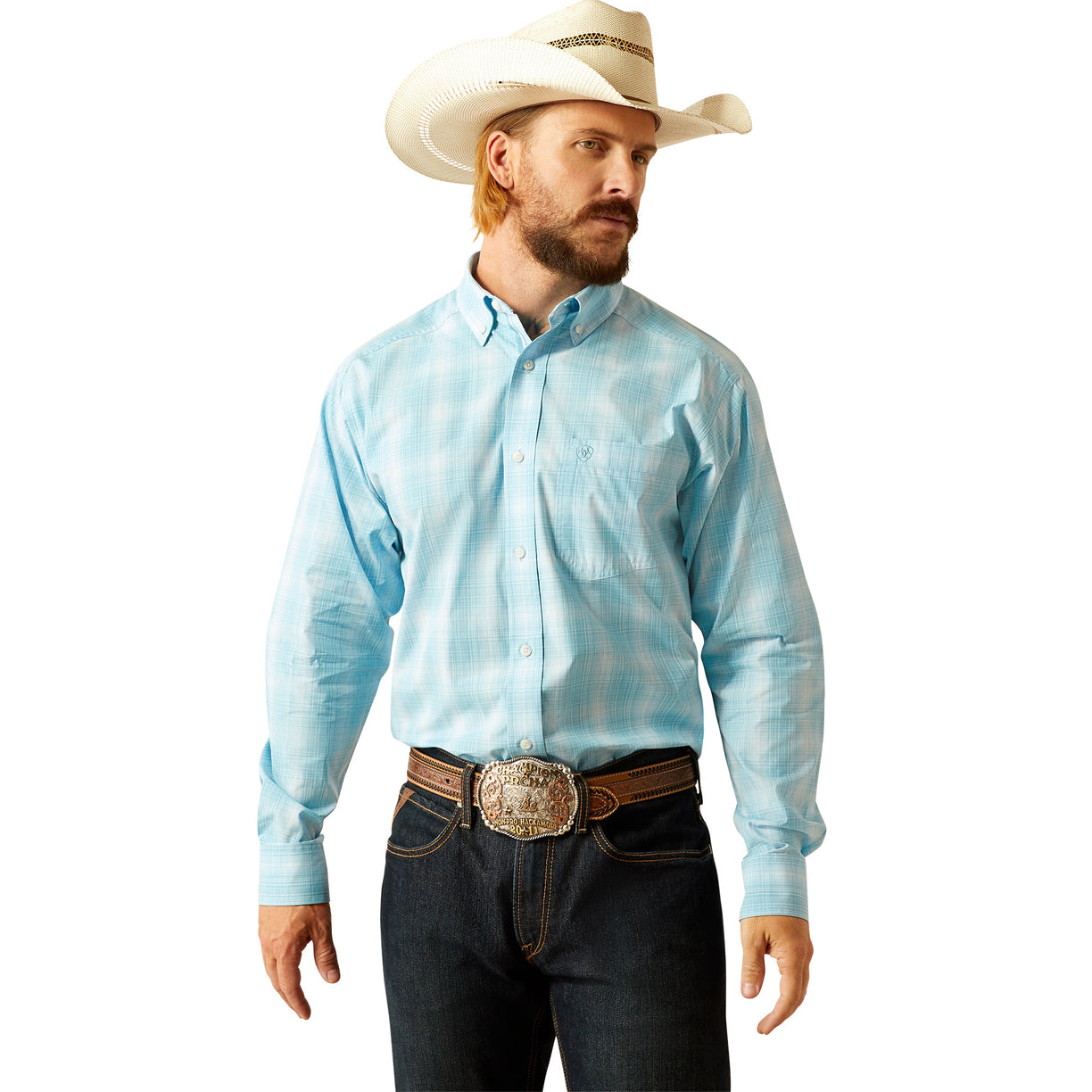 Ariat Men's Pro Series Gregory Classic Fit Shirt in white and pale blue pattern - Front
