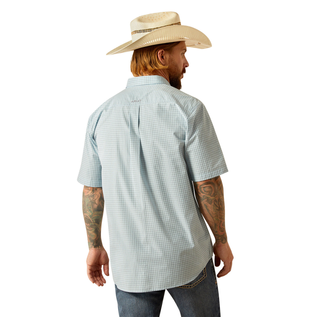 Ariat Men's Pro Series Glennie Classic Fit Shirt in white and blue pattern - Back