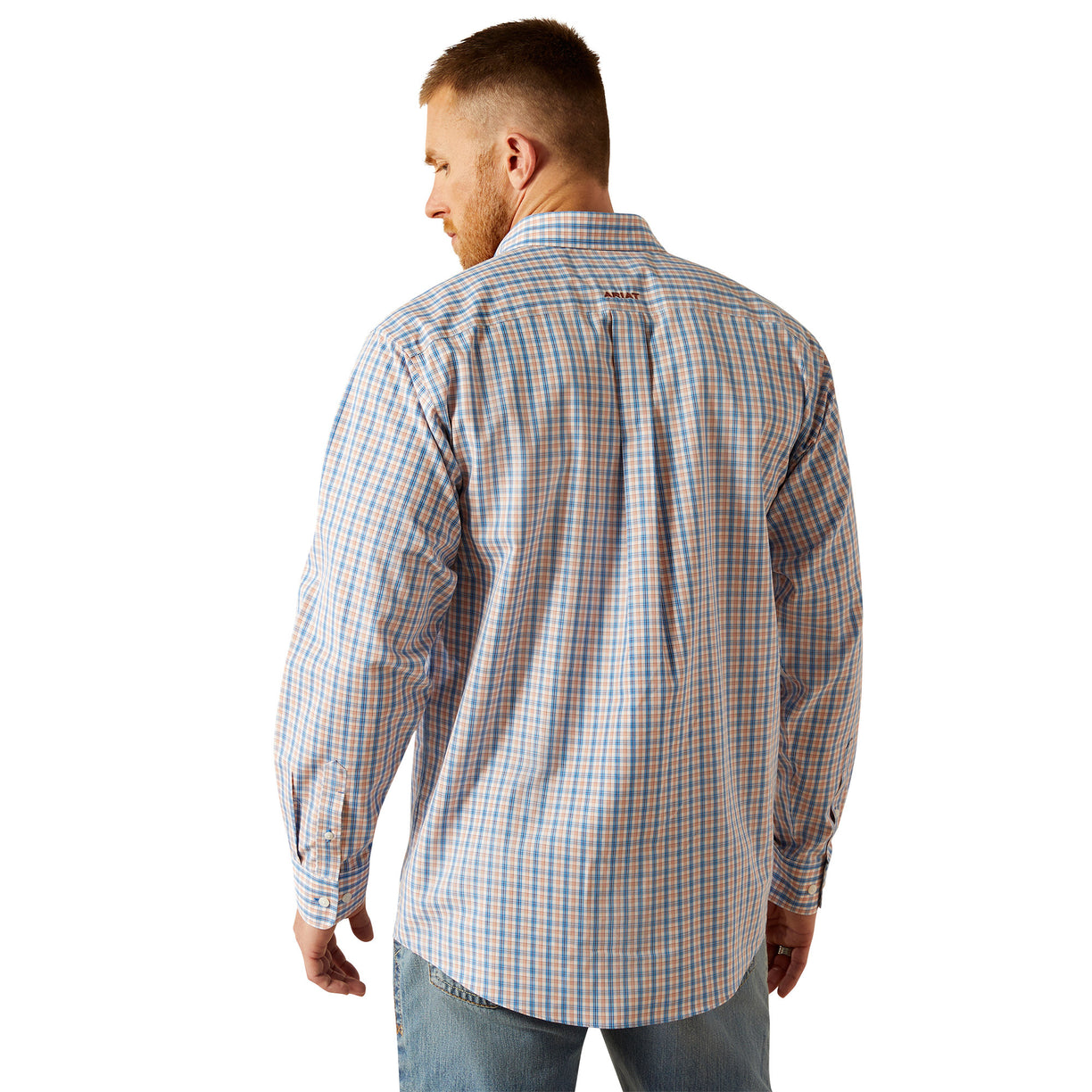 Ariat Men's Wrinkle Free Aaron Classic Fit Shirt in blue and red pattern - Back