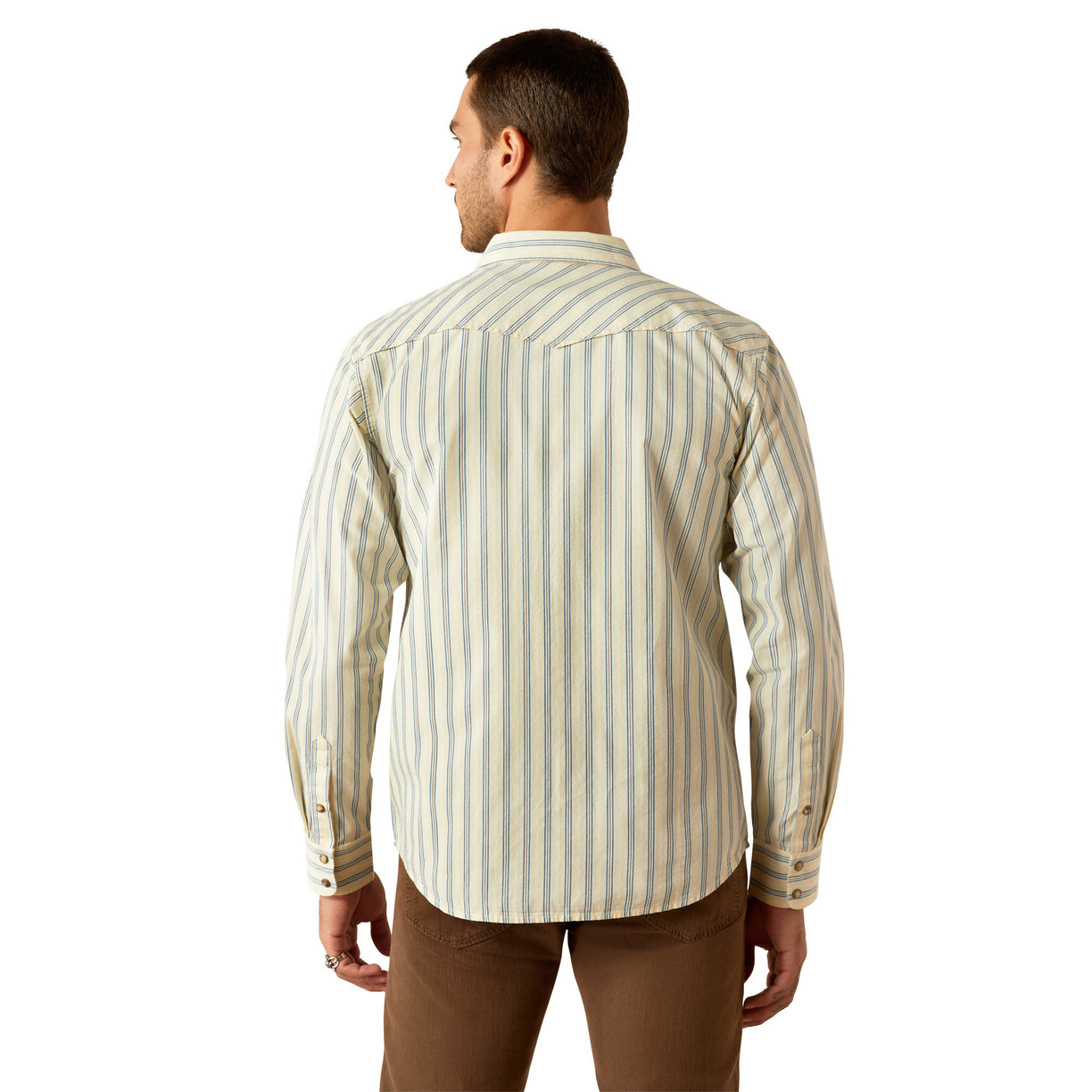 Ariat Hanford Retro Fit Shirt in beige and grey stripes - Back