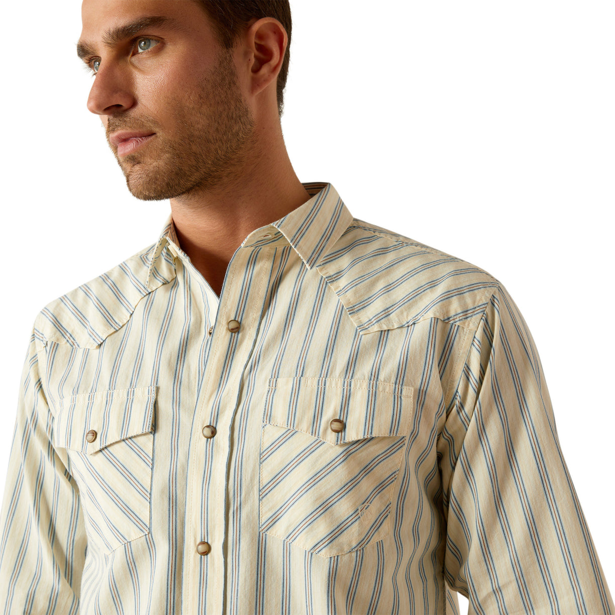 Ariat Hanford Retro Fit Shirt in beige and grey stripes - Detail