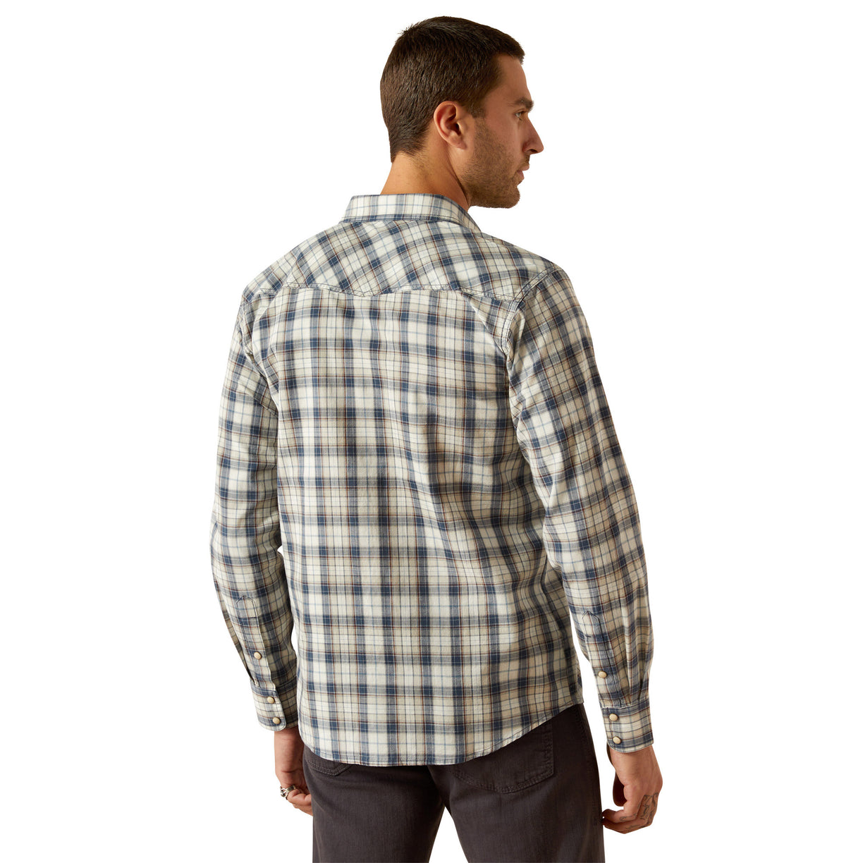 Ariat Men's Hampton Retro Fit Shirt in white and grey pattern - Back