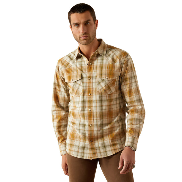 Ariat Men's Halston Retro Fit Shirt in beige and brown pattern - Front