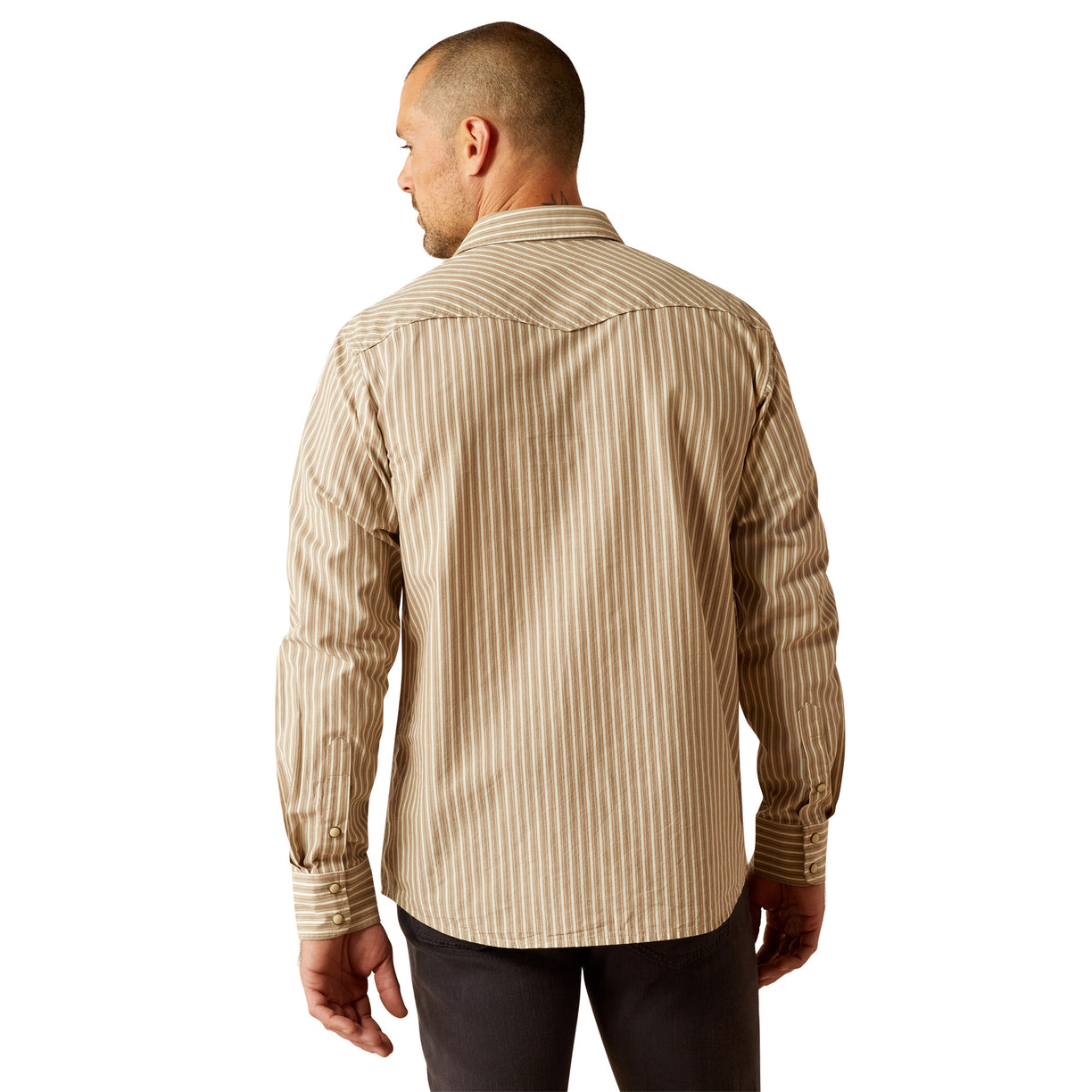 Ariat Men's Hollis Retro Fit Shirt in beige and brown stripes - Back