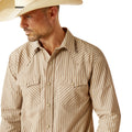 Ariat Men's Hollis Retro Fit Shirt in beige and brown stripes - Detail