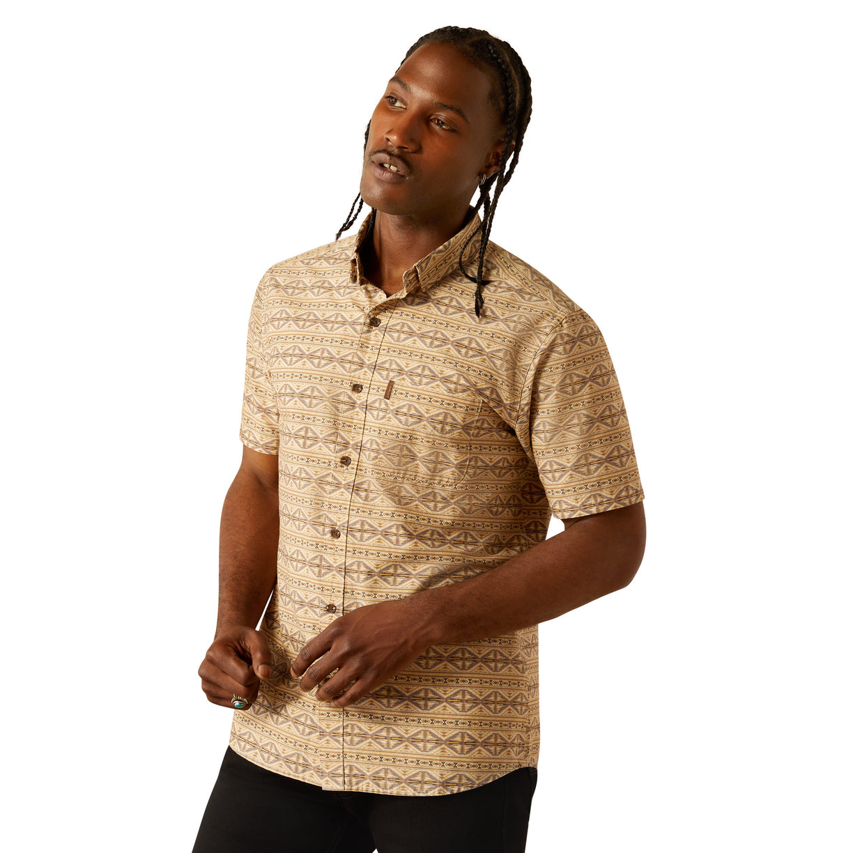 Ariat Men's Merritt Modern Fit Shirt in beige and brown pattern - Front