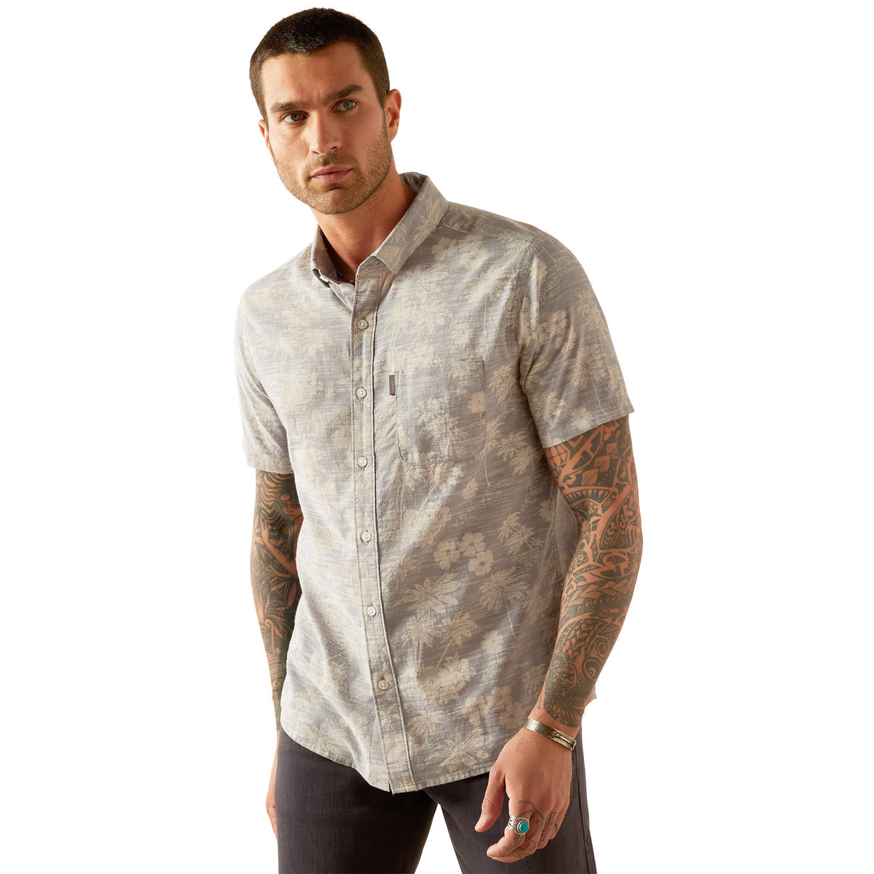 Ariat Men's Morris Modern Fit Shirt in grey pattern - Front