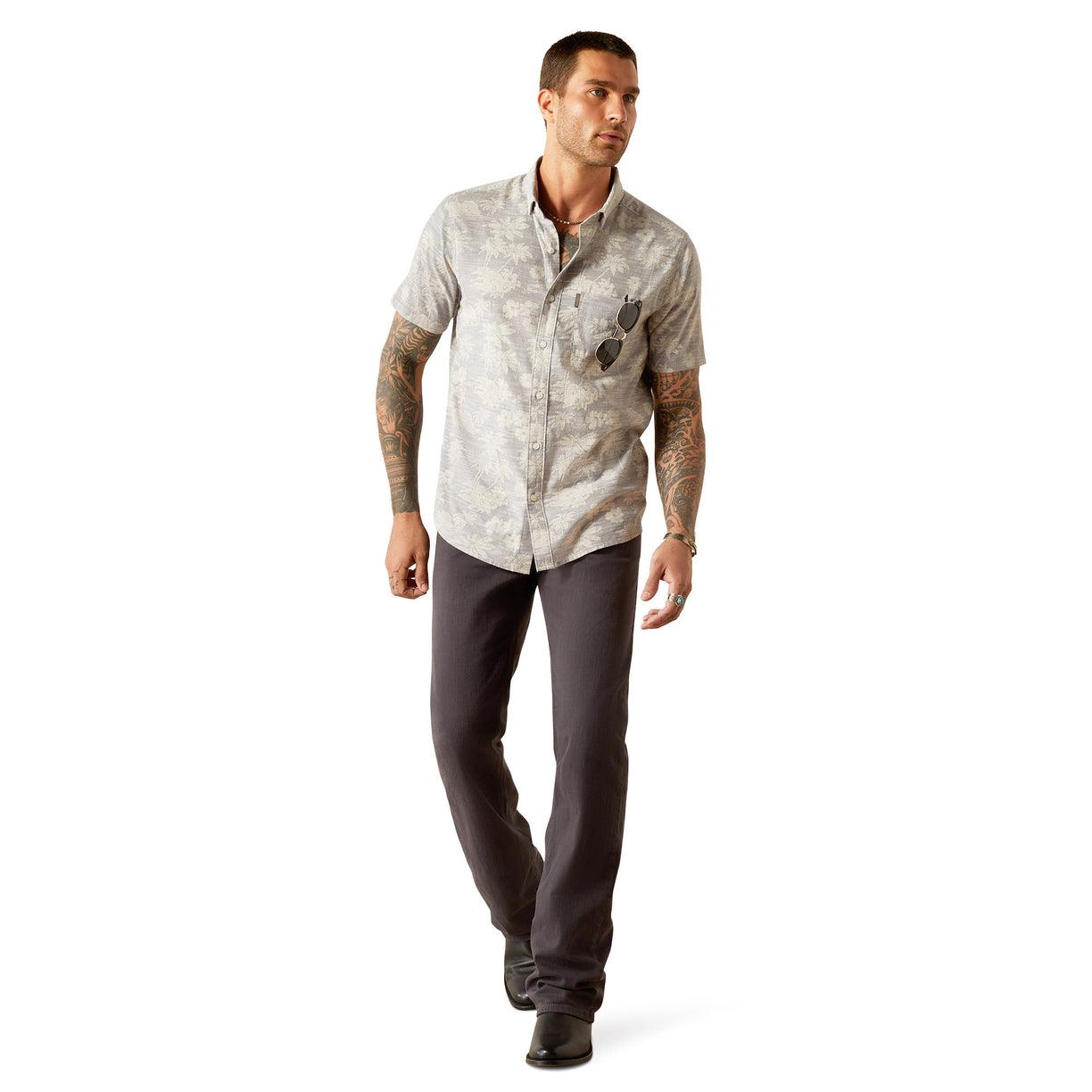 Ariat Men's Morris Modern Fit Shirt in grey pattern - Full